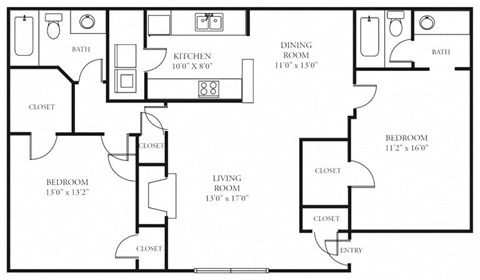 Floor plan for 2 beds, 2 baths, 1146 sqft